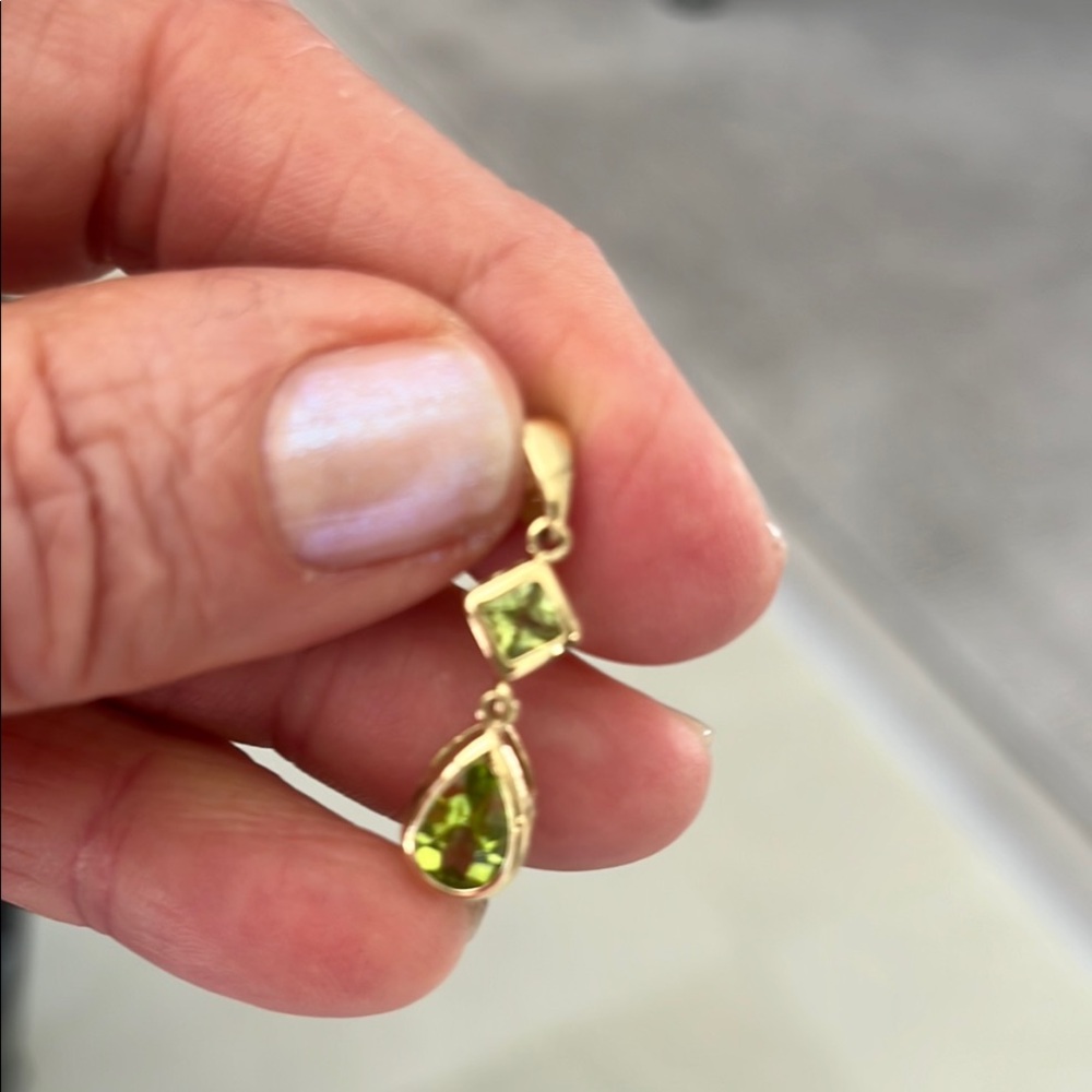 Gold Drop Peridot Pendant - Green Gemstone Accent - Picture 4 of 6